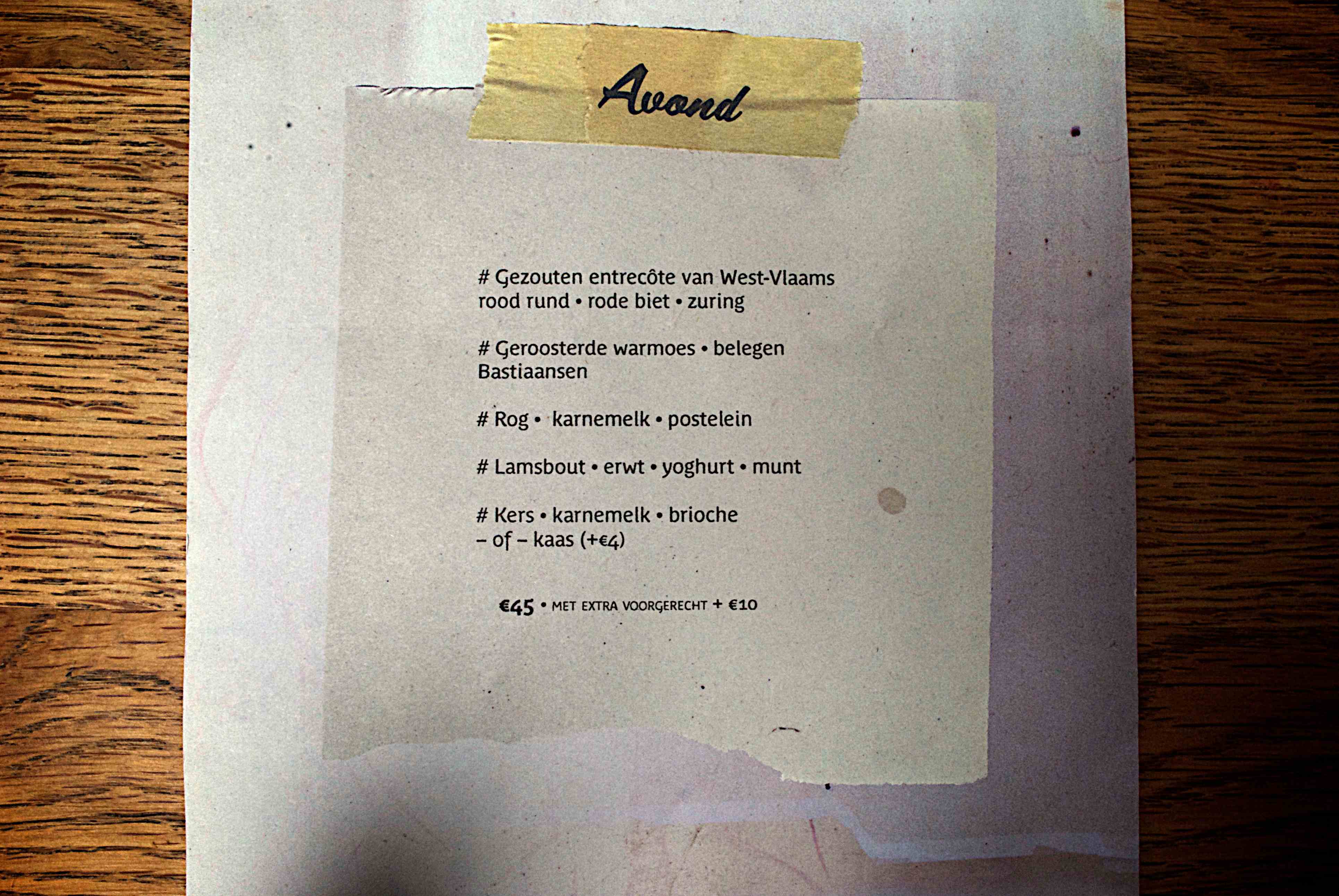 het menu